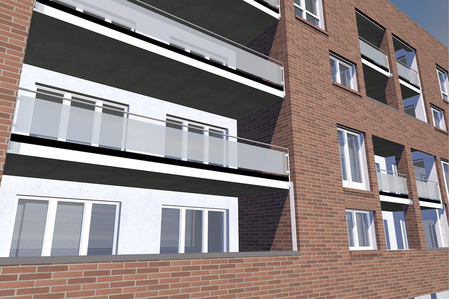 Visualisierung der Gebäudefassade eines Wohnungsbaus