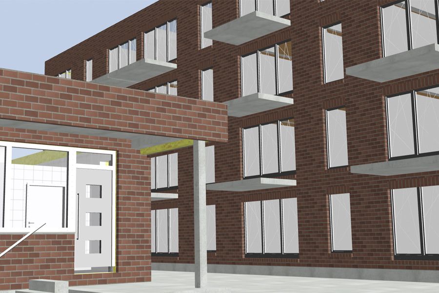 3D Visualisierung eines Wohnhauses mit Eingangsbereich