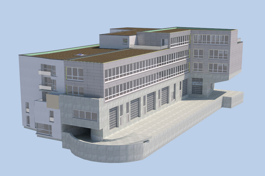 Dreidimensionale Darstellung des Gewerbebaus Gunske